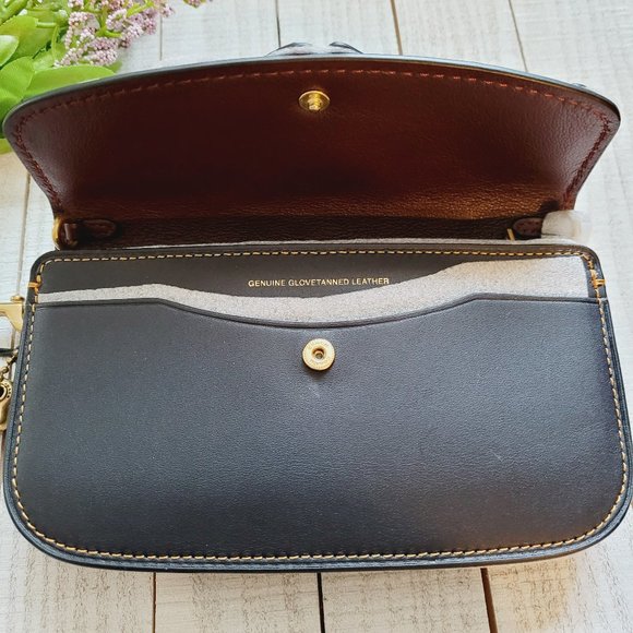 NWT Coach Tea Rose Floral Applique Black Clutch - Picture 5 of 11